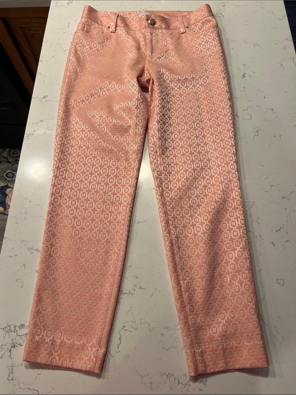 Cache Pink Jacquard Straight-Leg Jeans